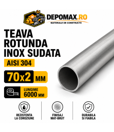 Teava rotunda inox sudata AISI 304, 70 x 2 mm, 6 metri